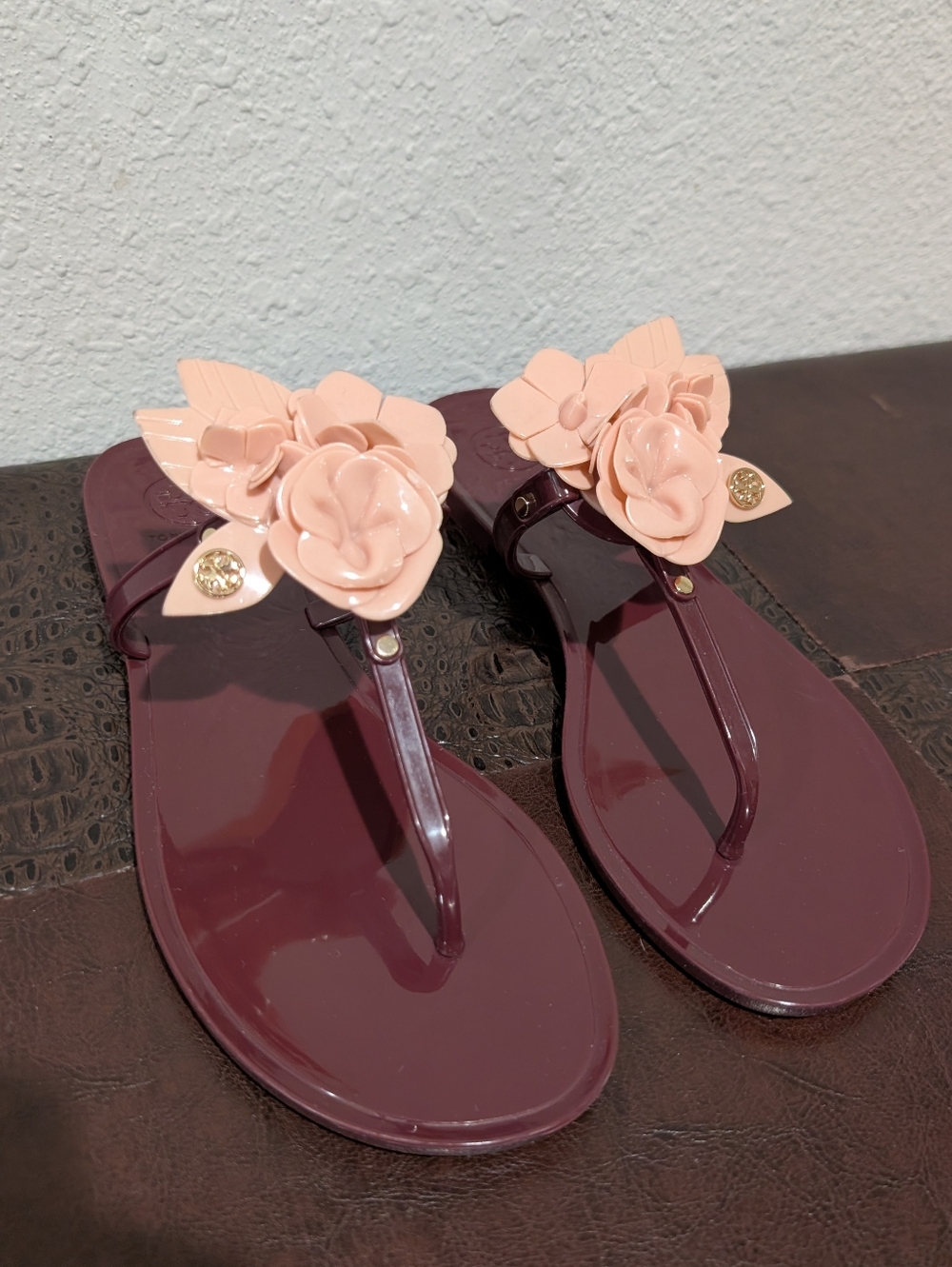 NEW Tory Burch Blossom Jelly Thong Flip Flop Sandals Royal/Victorian Rose size 7 - Picture 11 of 11